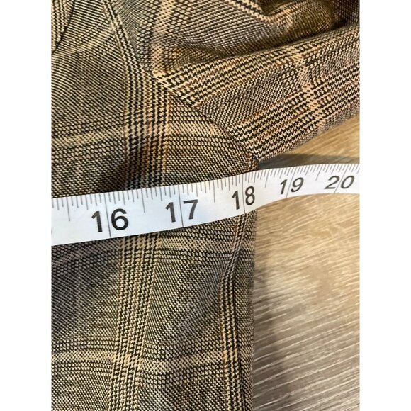 Kenar Brown Plaid Suede Leather Trim Elbow Pads Single Button Blazer Sz 8 - Picture 8 of 10